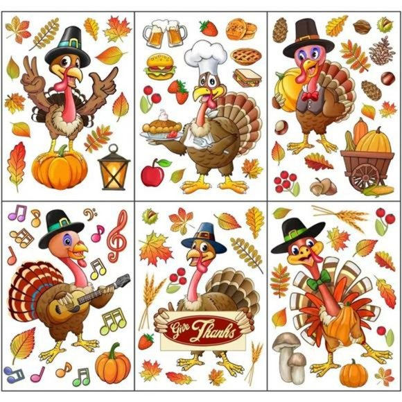 Thanksgiving Window Clings Fall Decor, 6 Sheets Fall Window Decorations - Picture 5 of 7